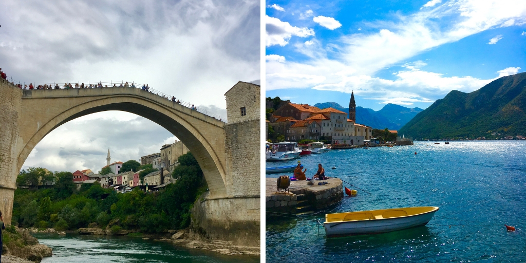 Mostar in Bosnia Herzegovina and Kotor Bay in Montenegro