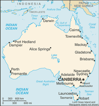map of australia showing cities including mackay
