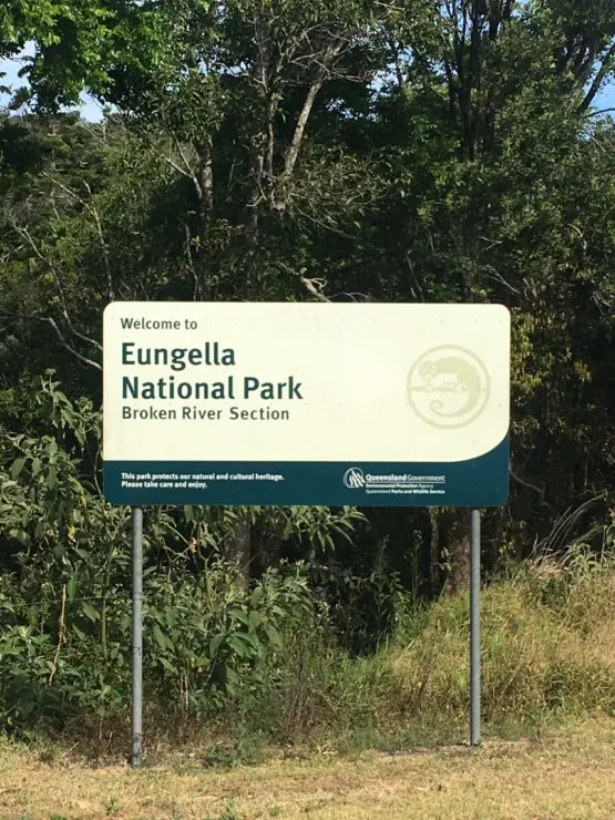 Sign for Broken River at Eungella National Park near Mackay in Queensland.