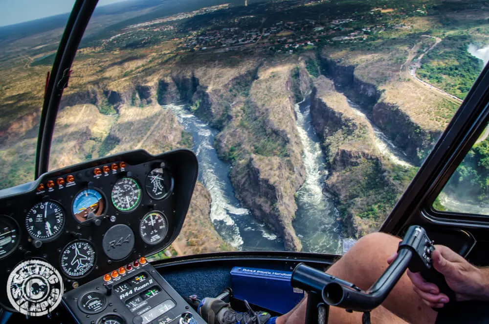 View of Victoria Falls from a helicopter
