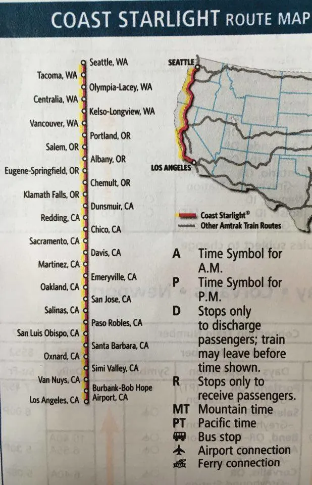 route map Coast Starlight