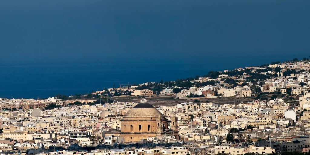 The town of Mosta with its large domed church on the island of Malta