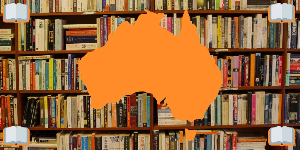BOOKS IN A LIBRARY WITH A MAP OF AUSTRALIA ON TOP | Top 18 Books about Australia featured by top international travel blog, Tracy's Travels in Time