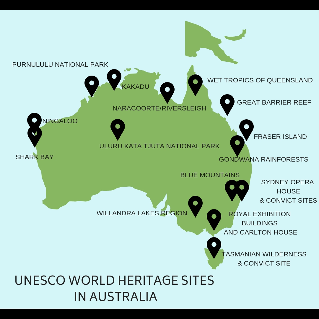 WORLD HERITAGE SITES AUSTRALIA MAP.