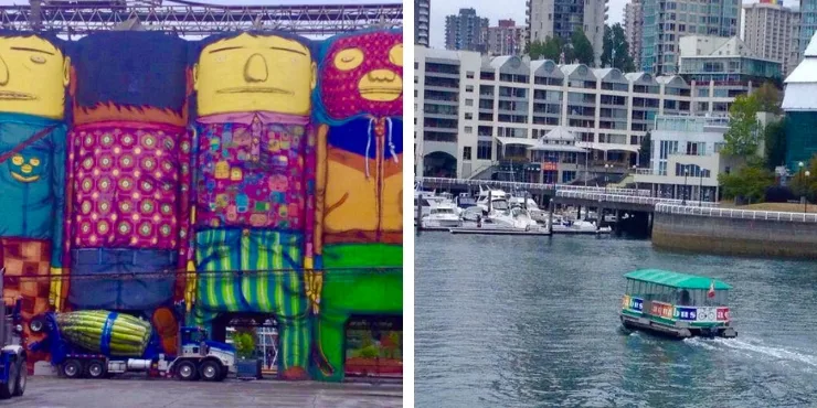 painted silos and the aquabus in Vancouver Canada