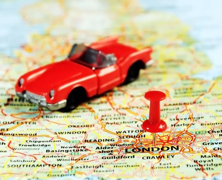 Red car on a map of the UK 