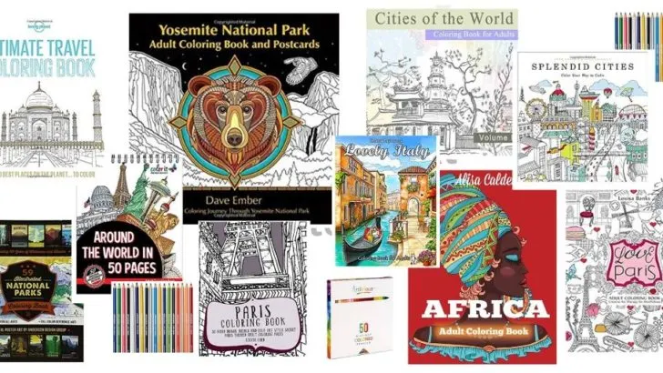 A selection of travel themed coloring books - Travel Coloring Books