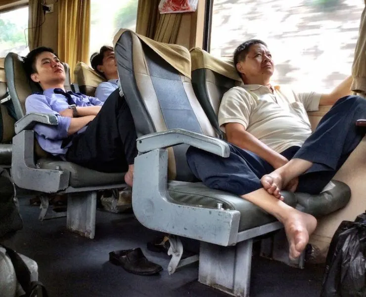 Passengers on the Reunification Express in Vietnam