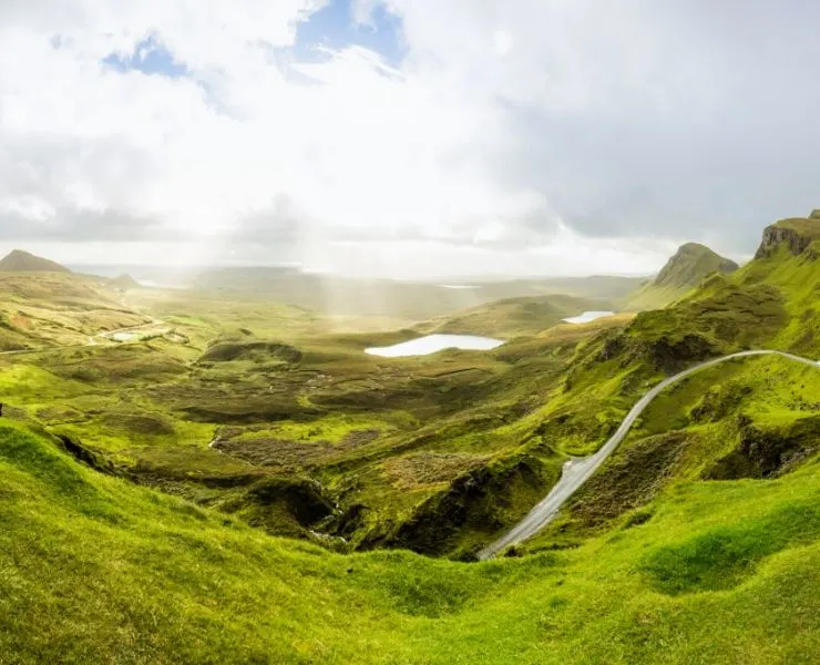 view of the green hills on the isle of skye