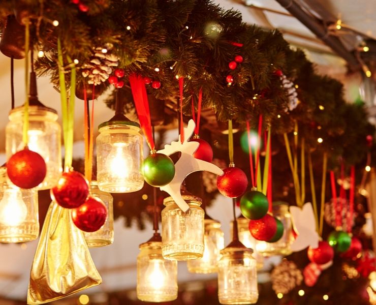 Christmas stall with baubles and ornaments