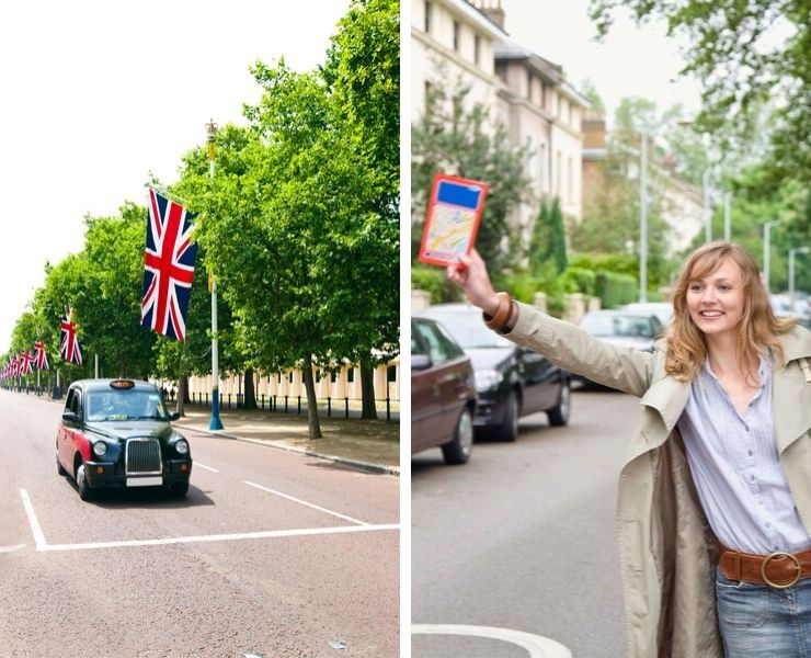 A woman hailing a cab.