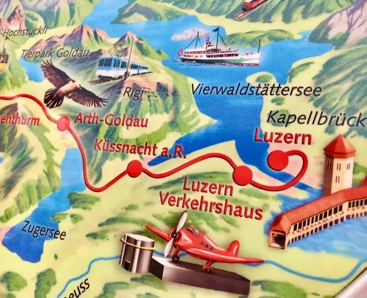 Switzerland Lake Lucerne map of Voralpen route