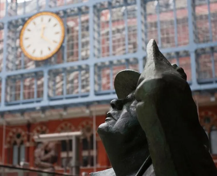 Statue of Sir John Betjeman at St Pancras International Train station.
