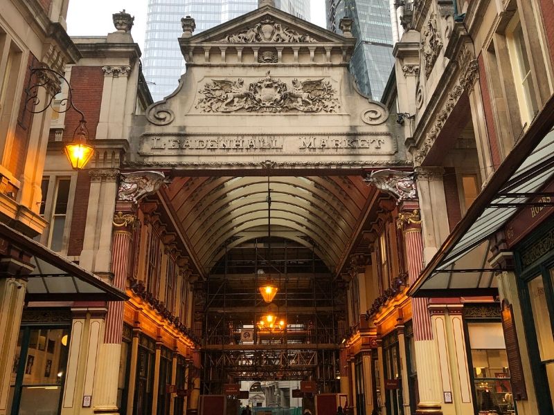 A picture of Leadenhall Market in London a popular London bucket list choice for Harry Potter fans