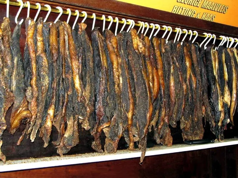 Biltong hanging in a shop