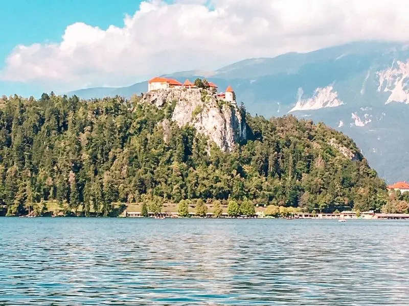 View of Bled Castle from Lake Bled.