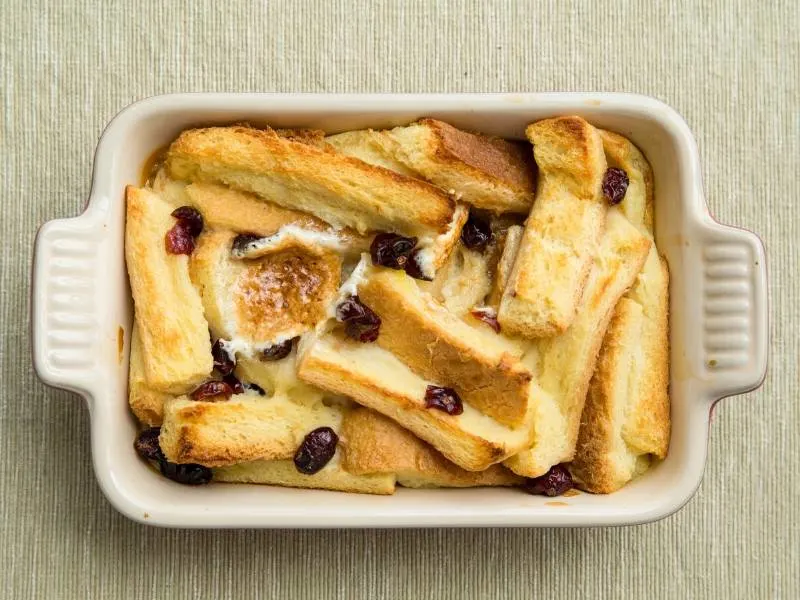 Bread and Butter Pudding in a white dish