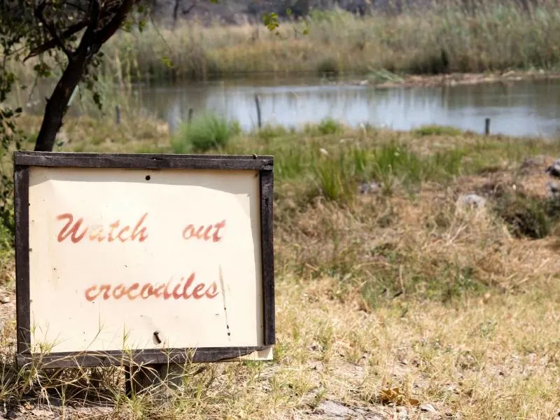 Crocodiles warning sign in Botswana