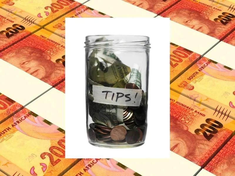 South African money and a tip jar