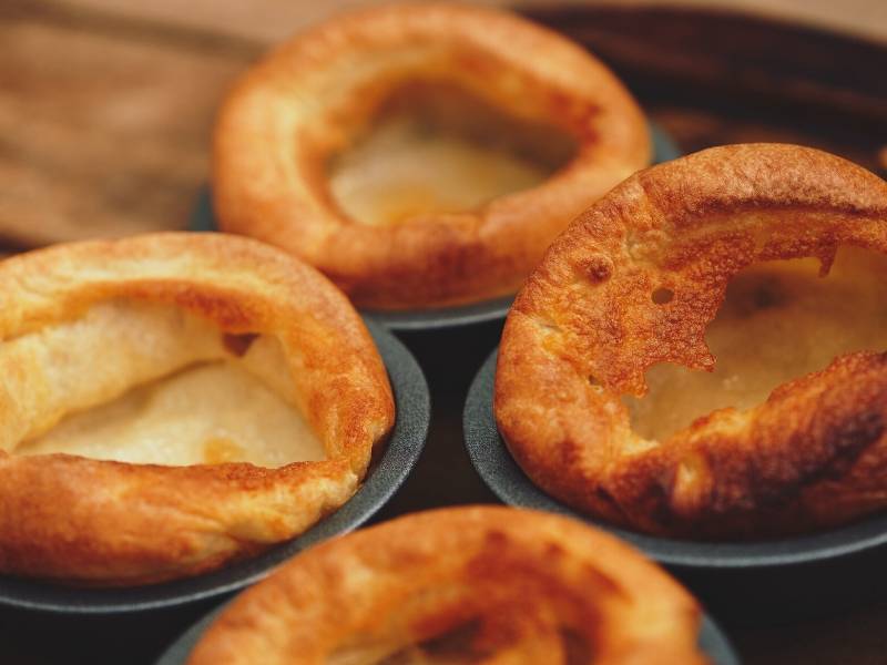 Yorkshire Puddings are a traditional English food eaten with Sunday Roast