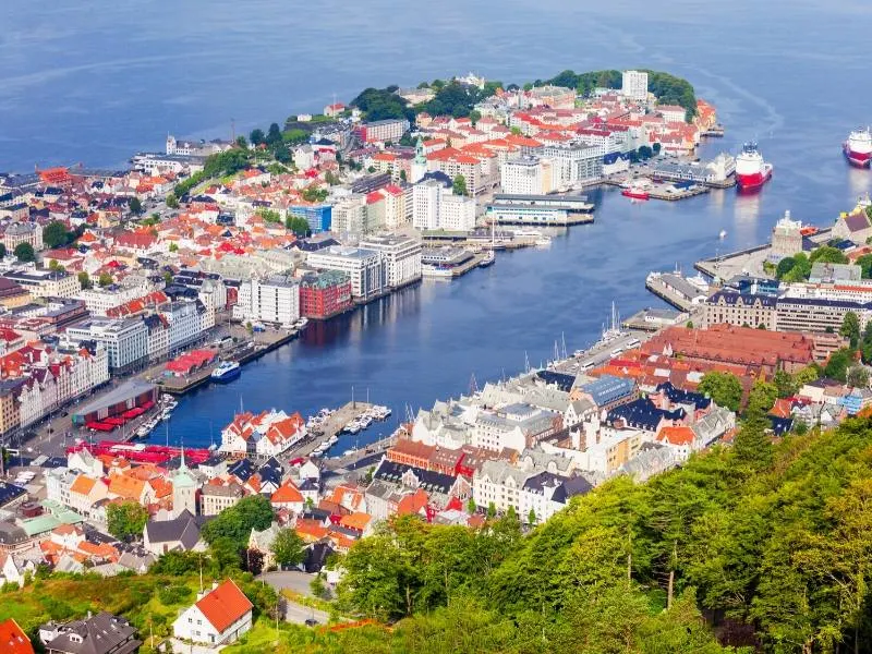 Aerial view of Bergen in Norway.