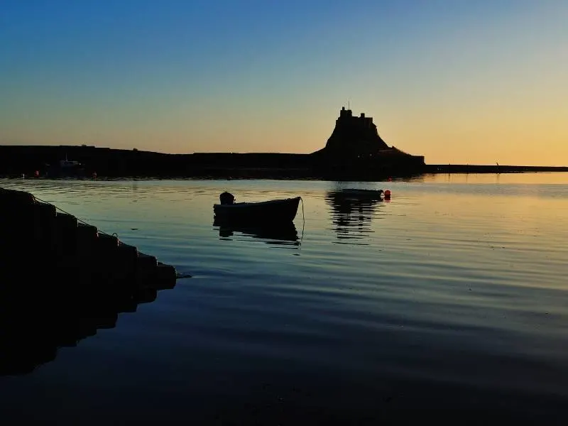 Lindisfarne castle at sunset.