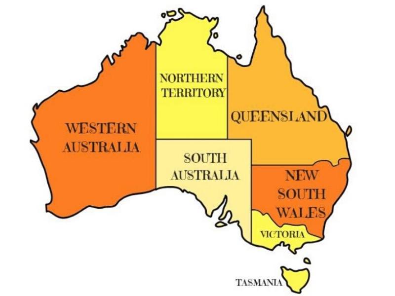 Map of Australia showing different states