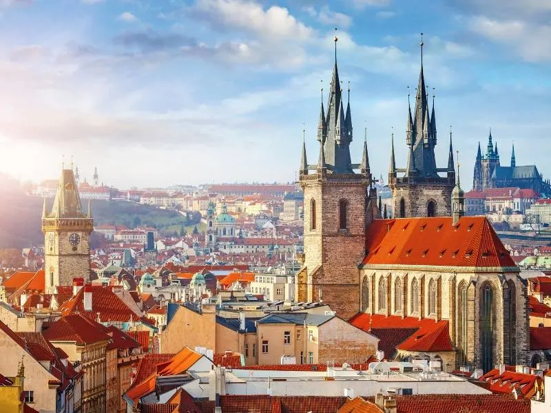 A view of the rooftops of Prague.