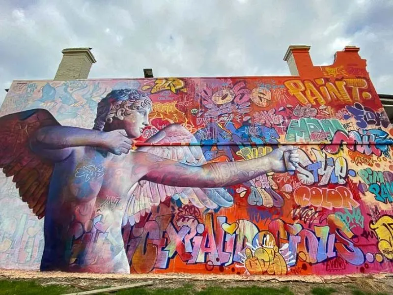 Angel mural by Pichiavo in the Port of Adelaide