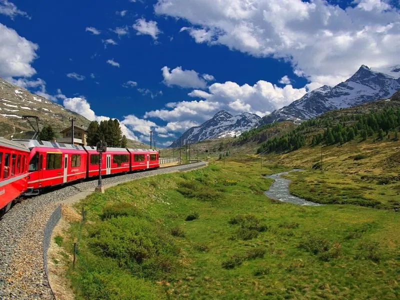 View of the Glacier Express train in Switzerland
