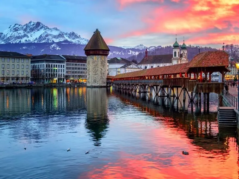 A view of the Keppel bridge in Lucerne one of the most picturesque and best cities to visit in Switzerland