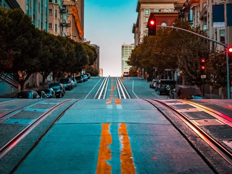 A view of the tram tracks in San Francisco