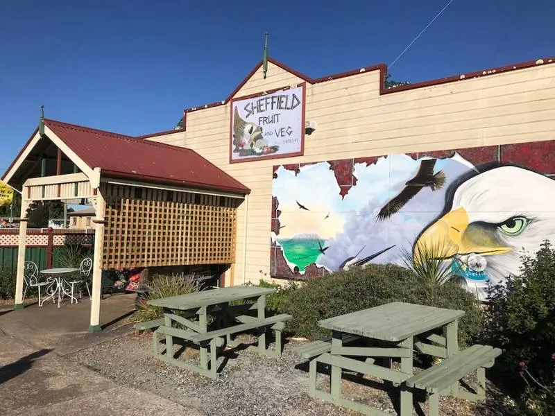 Sheffield foot and veg shop with a mural of an eagle on the wall