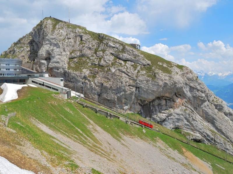 The cog railway climbs Mt Pilatus