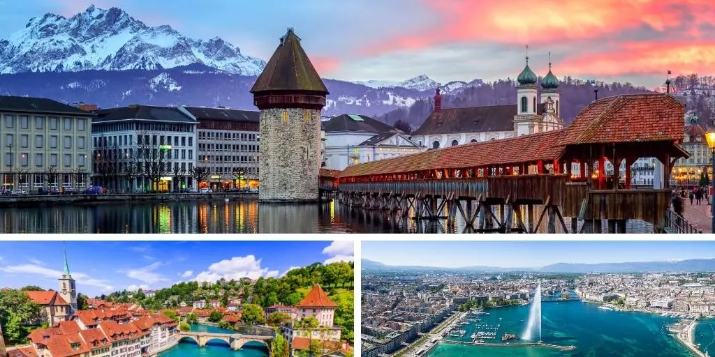 Swiss cities Lucerne Geneva and Bern