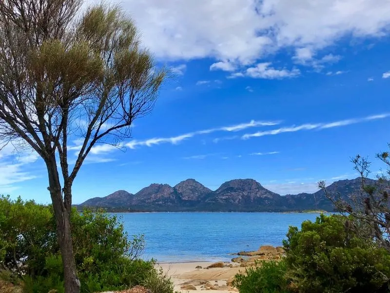 A view of the Hazards a mountain range in Freycinet National Park Tasmania