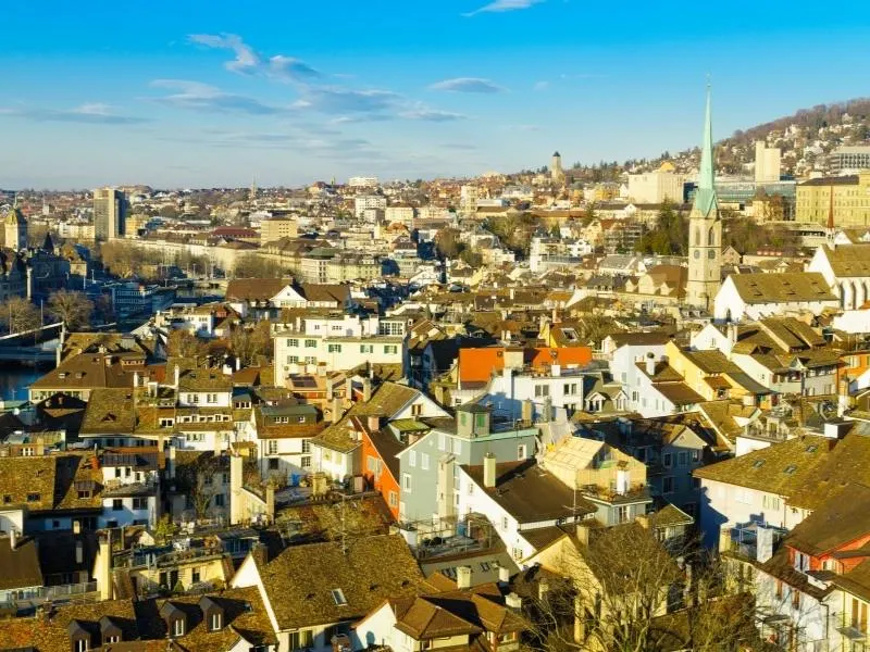 An aerial view of Zurich one of the  best cities to visit in Switzerland