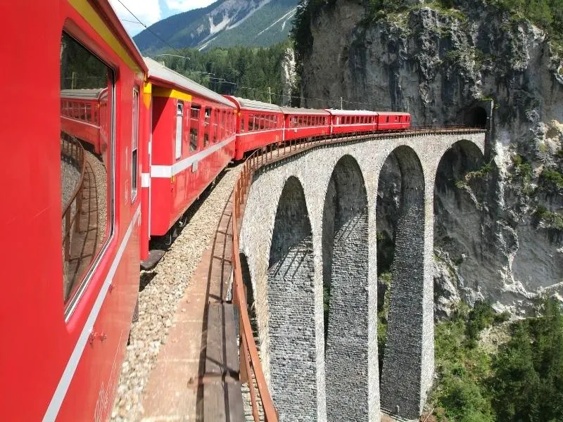 The Bernina Express train one of the most scenic train journeys in Europe