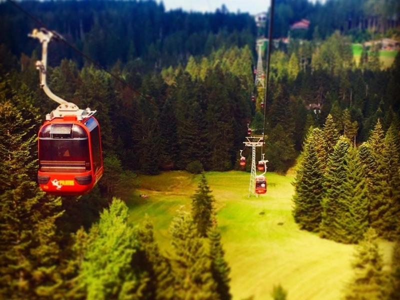 The cable cars down from Mt Pilatus