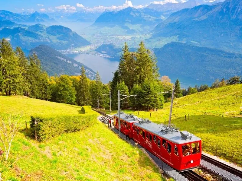 View of the cog railway on Mount Pilatus