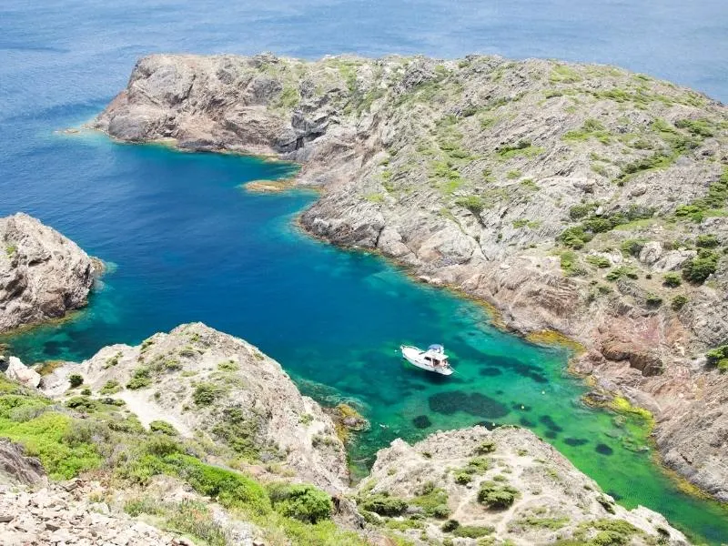 A beautiful boat in a cove in Cadaques