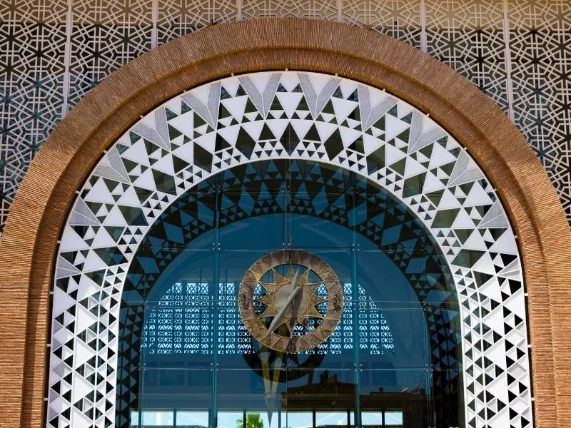 Detail from the front of Marrakech Train station if you travel Morocco by train you may use this station