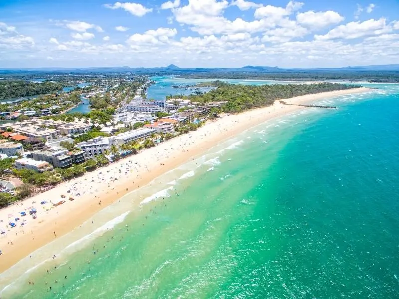 Noosa main beach and the town in the background
