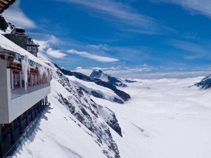 Snow-covered peaks in Switzerland.