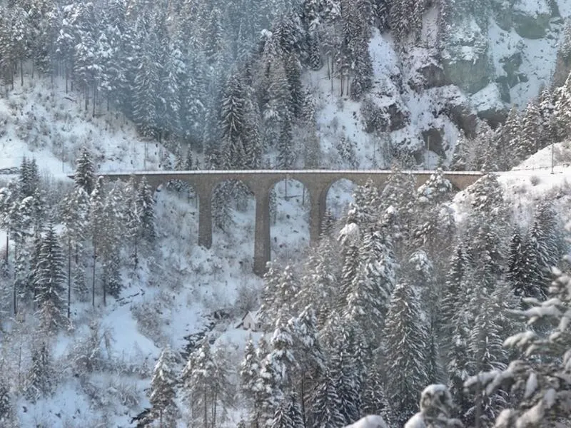 Landwasser Viaduct in the snow one of the best places to visit in Switzerland