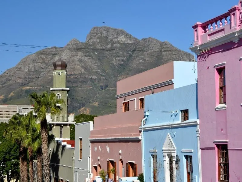 Bright coloured houses in Bo Kaap in Cape Town in South Africa