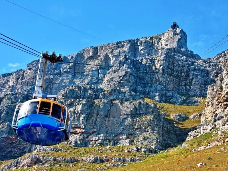 Cable car up Table Mountain Cape Town in South Africa