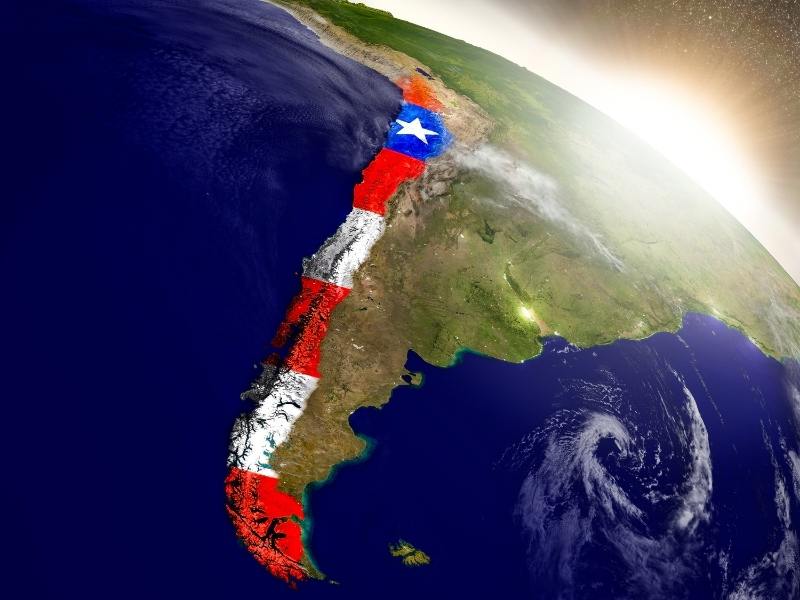 View of Chile from space highlighted with the flag.
