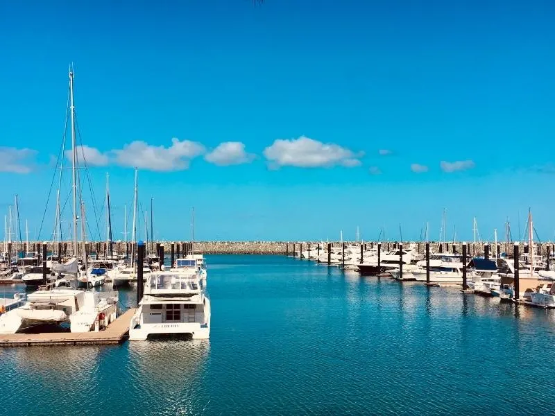 Boats moored in Mackay Harbour.