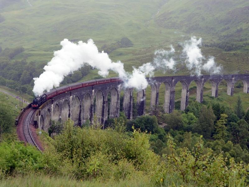 The Jacobite train crosses the Glenfinnan Viaduct and is featured in many books on trains and of course the Harry Potter films.